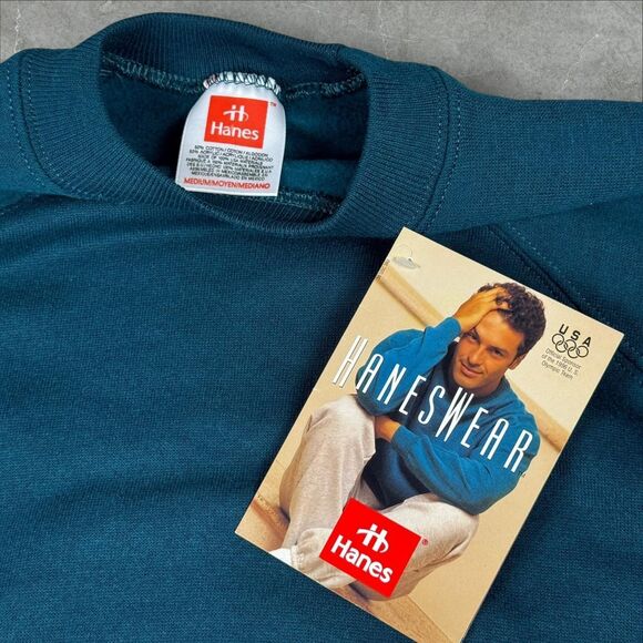 Vintage Hanes Dark Teal Crewneck Sweater Mens Deadstock HanesWear 1996 - Medium - Picture 2 of 7